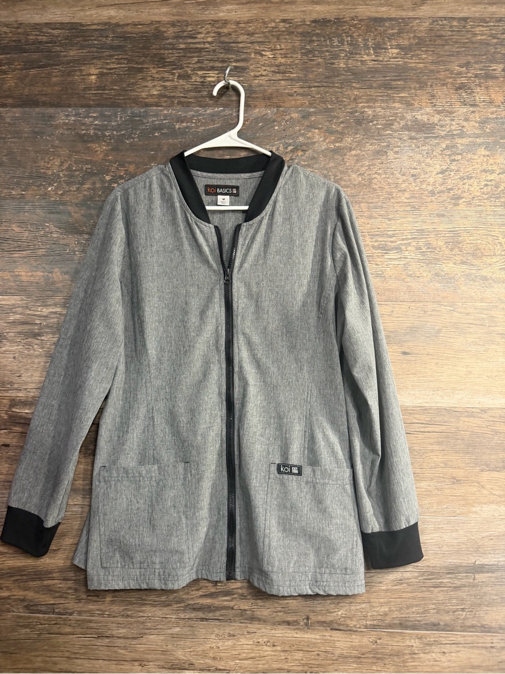 koi Grey Bomber Scrub Jacket with Black Trim